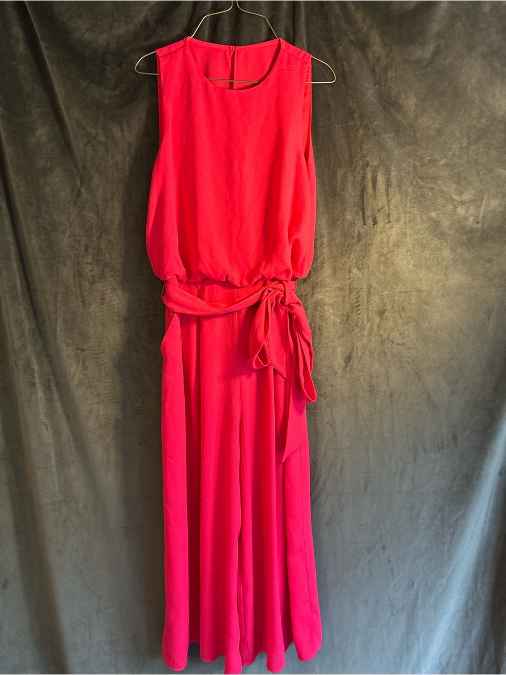 Vince Camuto Blouson Crop Jumpsuit Wide Leg Sleeveless Poppy Pink Red Belted Sz